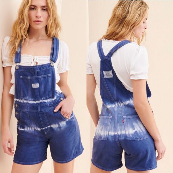 RILEY vintage Levi’s Navy Tie Dye Short Overalls Women’s Size‎ L